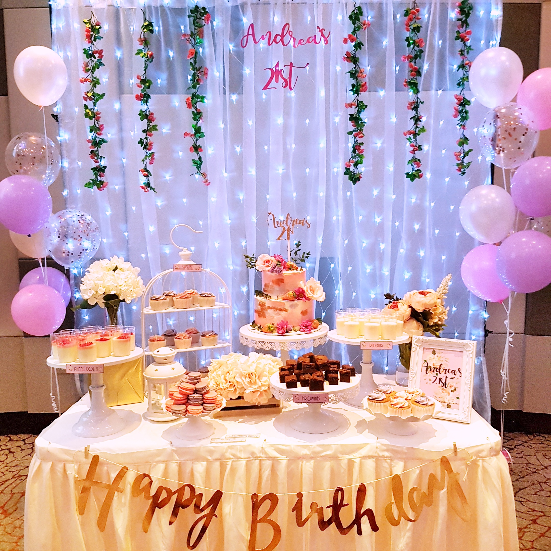 Pink and rose gold dessert table by The Baking Experiment